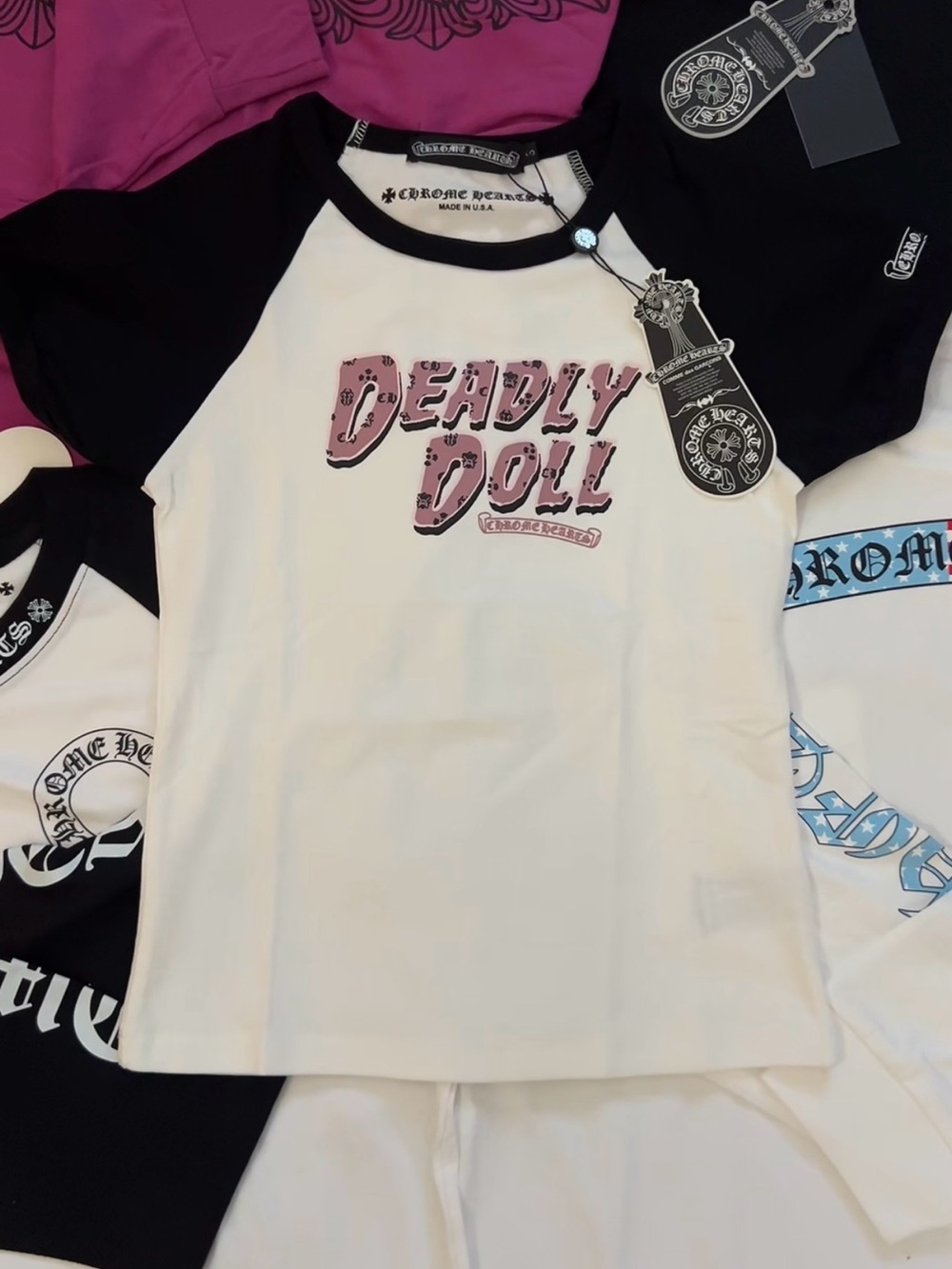 Chrome Hearts 'Deadly Doll' Raglan Tee in Black & White
